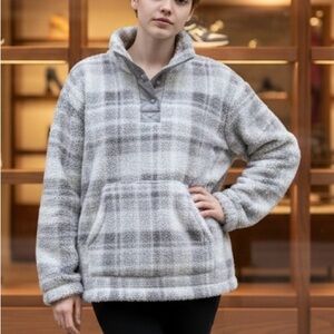 Eddie Bauer White Gray Plaid Teddy Jacket